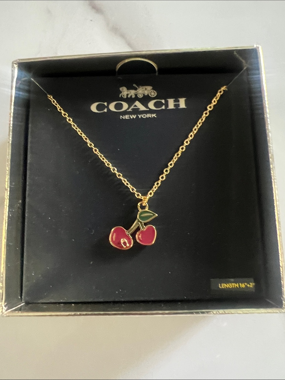 COACH Gold-Tone Cherry Pendant Necklace - Red & Green